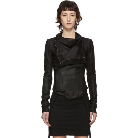 NWOT Muubaa Buttery Black Draped Neck Leather Bovaye Biker Jacket - Picture 1 of 9